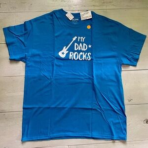 Gildan Men’s Blue with White Graphics Tee, “My Dad Rocks”, Size XL